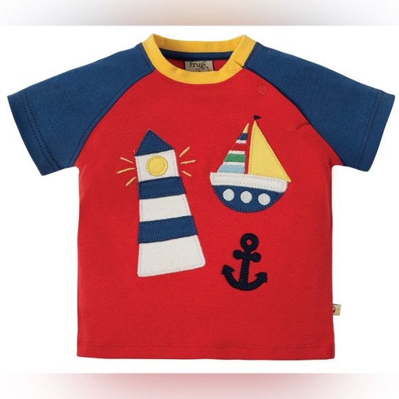 Red Nautical Themed Embroidered T-Shirt - Picture 1 of 6